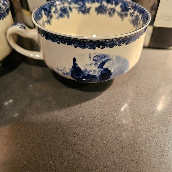 Rooster Tea Cups William James Farm Yard Set of 2 Blue & White - Picture 4 of 5